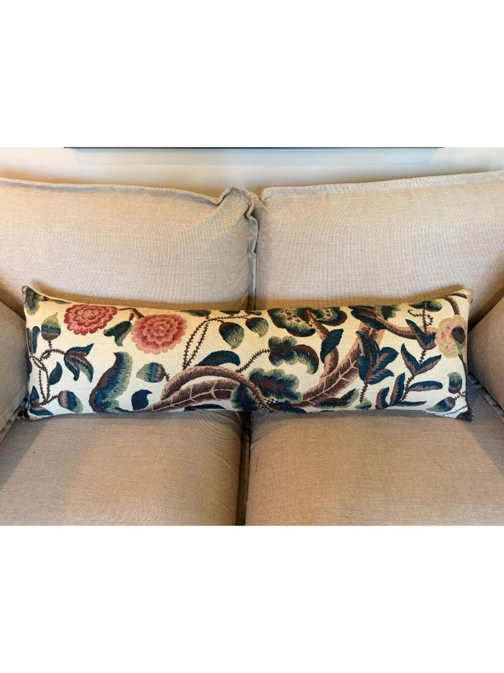 Custom Designed Claremont Tree of Life Linen Lumbar Pillow W/ Down Insert 42”